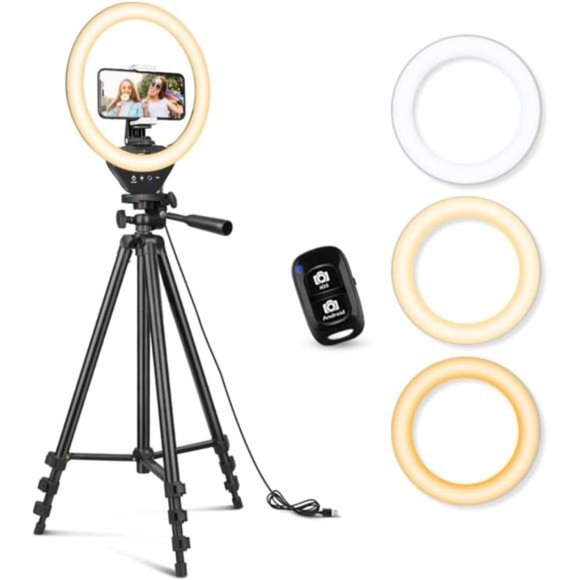 Ring Light with 50'' Extendable Tripod Stand,LED Circle Lights with Phone Holder - Picture 1 of 6